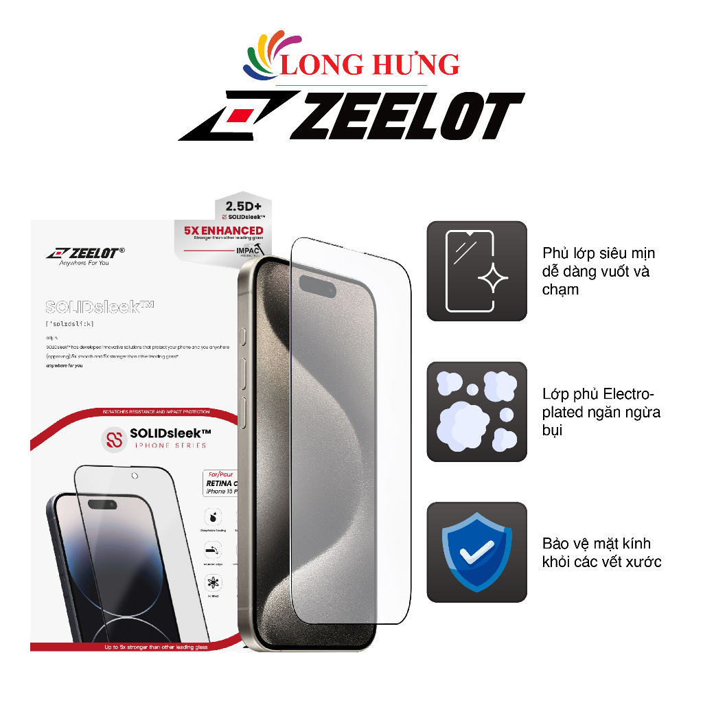 Dán màn hình cường lực Full viền Zeelot dành cho iPhone 15 Pro Max/15 Pro/15 Plus/15/14/13/12/11 - Hàng chính hãng