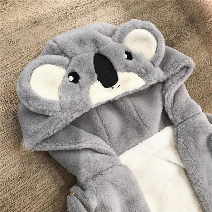 Áo khoác lông gấu màu xám, áo khoác lông mũ gấu thêu MOSSSHOPUNISEX - Áo khoác lông cừu ulzzang phong cách hàn quốc