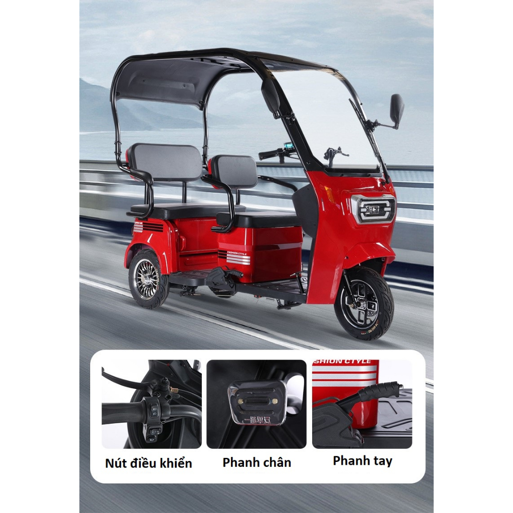 Xe điện 3 bánh YABO F1, Xe điện 3 bánh cho người già, người khuyết tật, Có rèm che mưa, khung thép, BH 12 tháng
