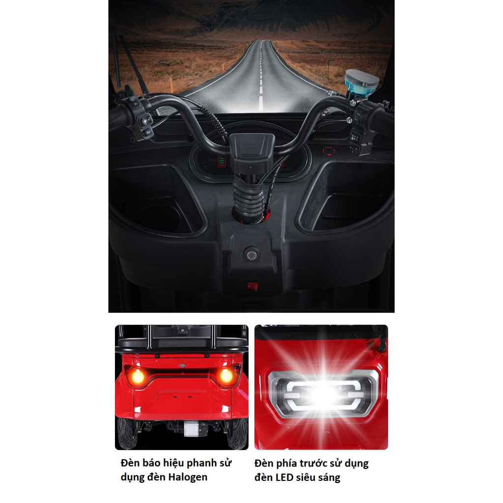 Xe điện 3 bánh YABO F1, Xe điện 3 bánh cho người già, người khuyết tật, Có rèm che mưa, khung thép, BH 12 tháng