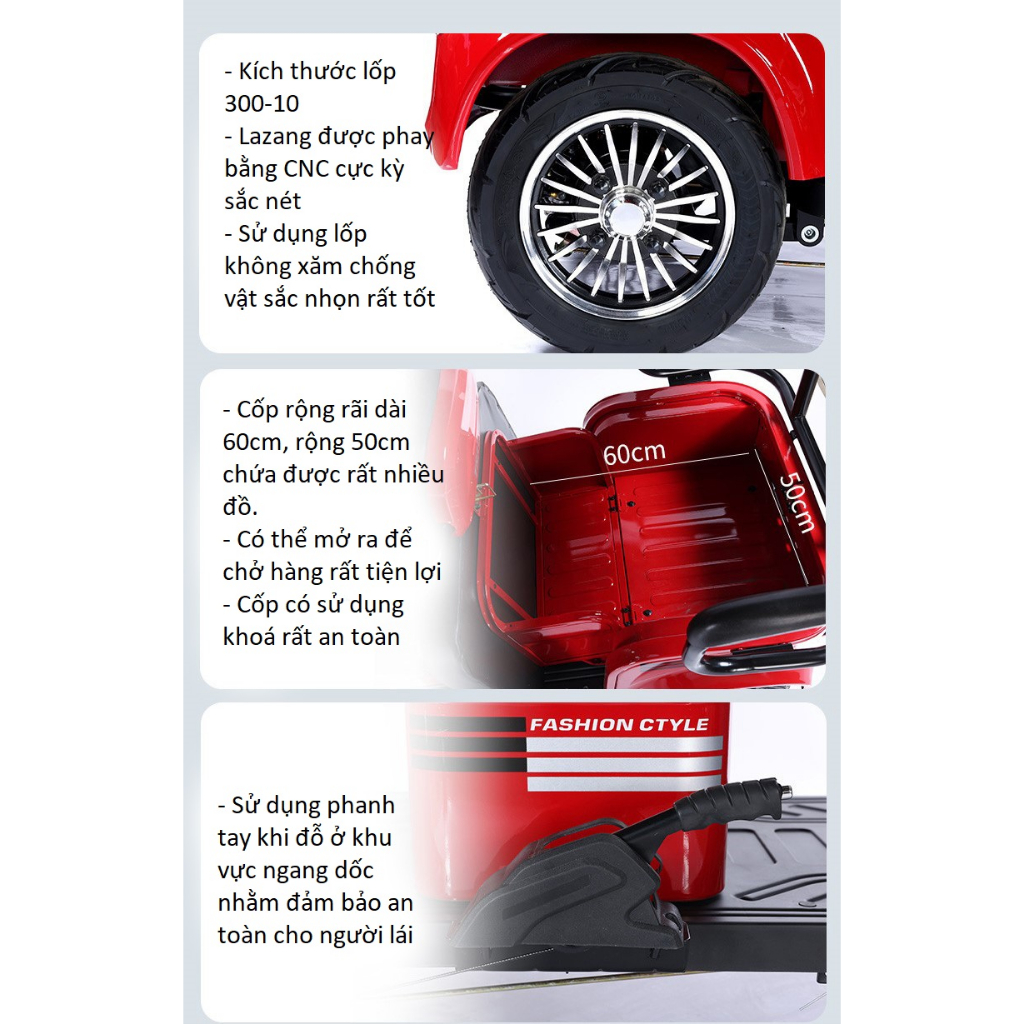 Xe điện 3 bánh YABO F1, Xe điện 3 bánh cho người già, người khuyết tật, Có rèm che mưa, khung thép, BH 12 tháng