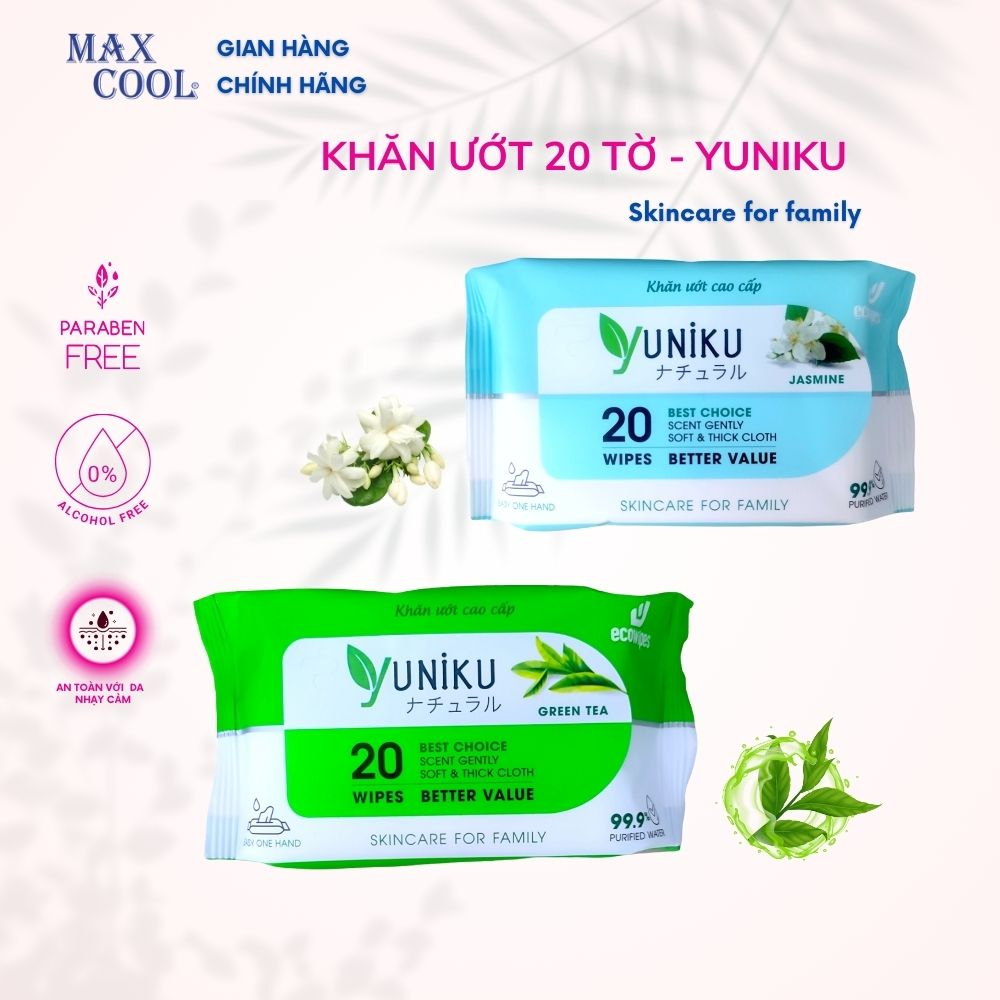 2 gói khăn ướt 20 tờ YUNIKU (hương lài + hương trà xanh)