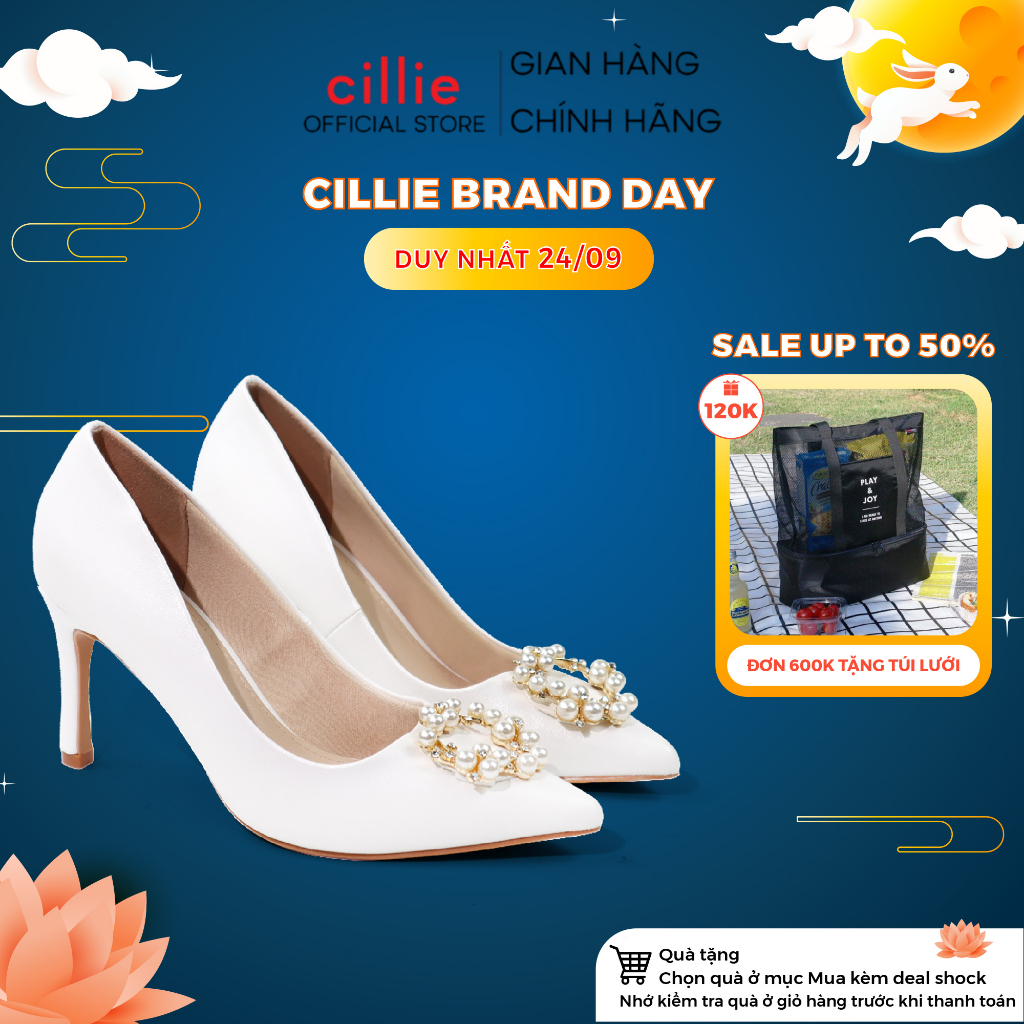 Giày cao gót nữ mũi nhọn thời trang đính đá gót nhọn cao 8cm đi tiệc đi làm Cillie 1048