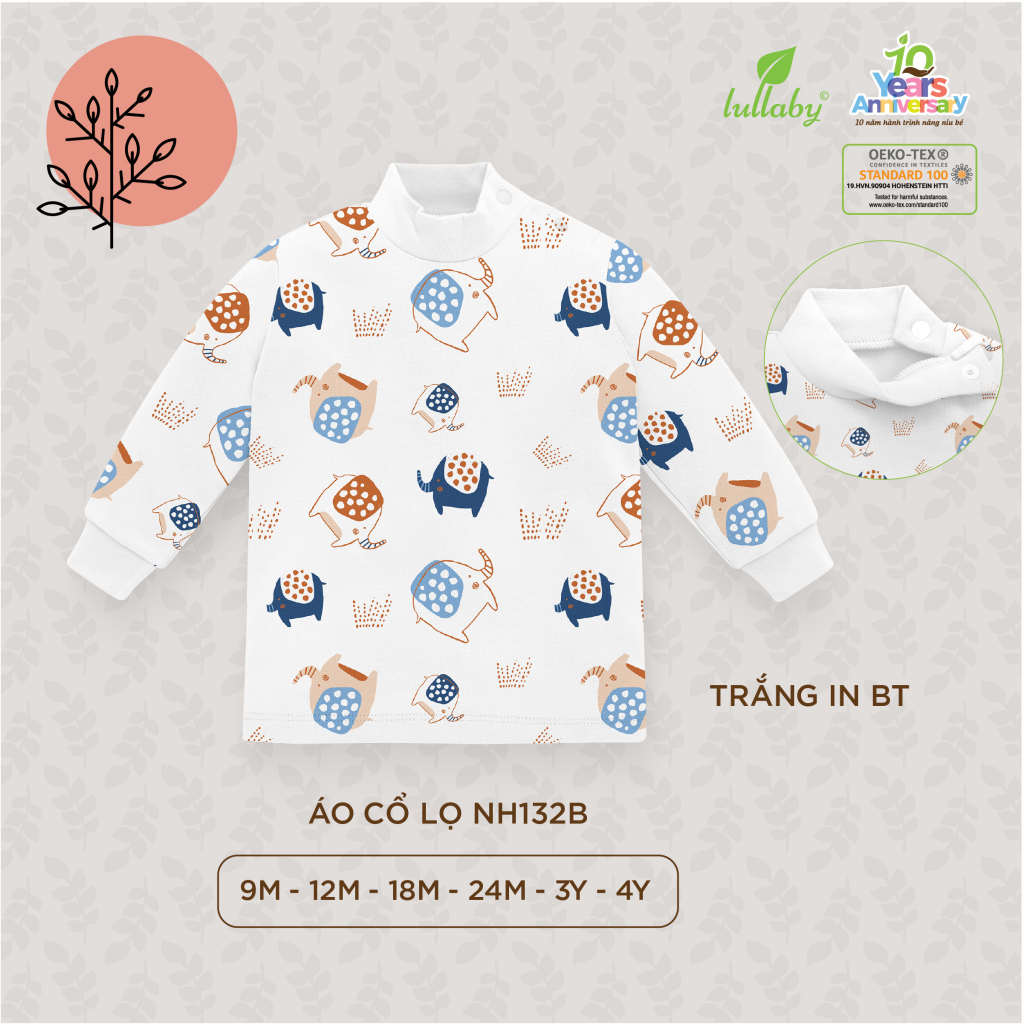 Áo cổ lọ cotton dày Lullaby (sz 3y, 4y không có khuy vai)