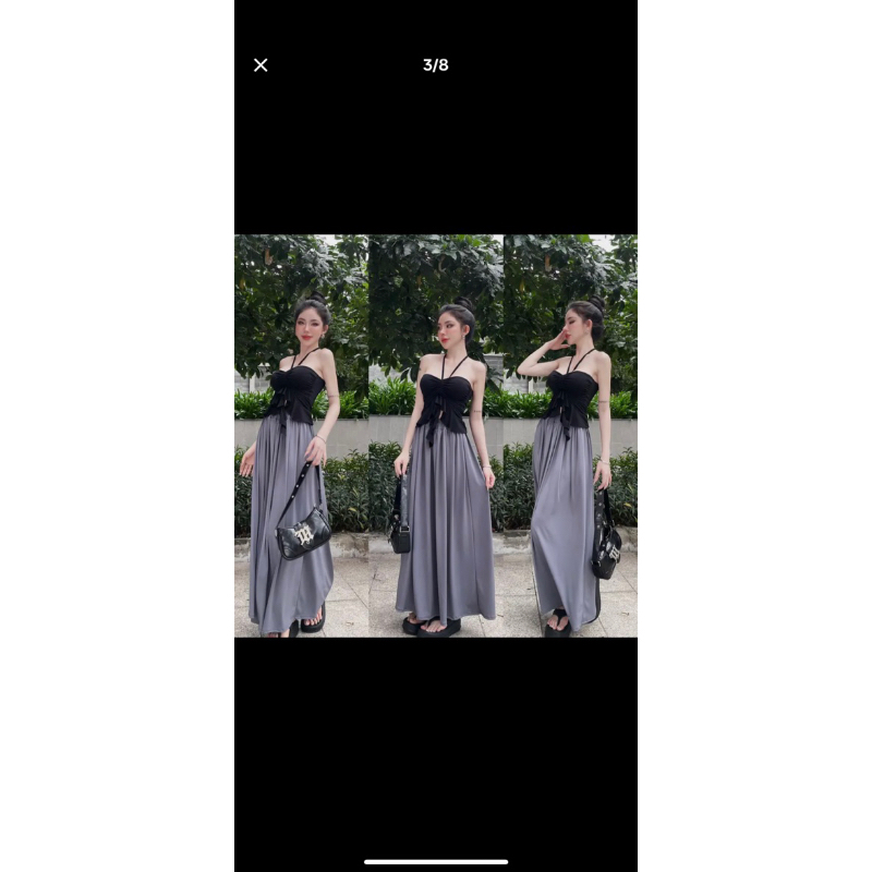 Sét áo ống cúp ngực có mút dây rút kèm váy dài rộng mặc được 2 kiểu