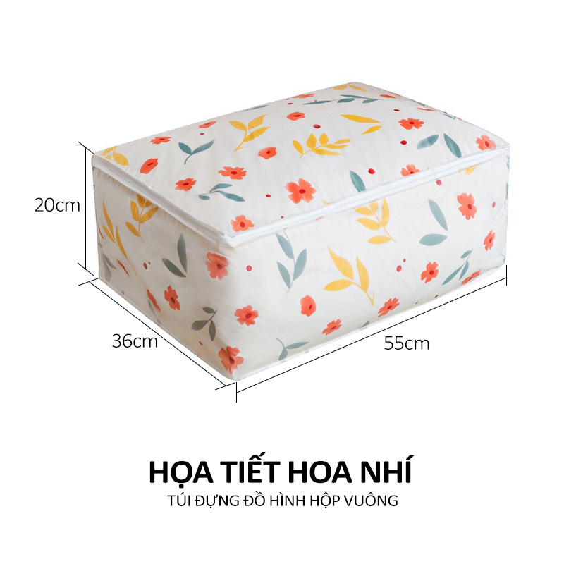Túi Vải Đựng Quần Áo, Chăn Màn, Hộp Đựng Quần Áo Đồ Dùng Đa Năng Hoa Nhí Có Khóa Kéo Chống Bụi, Chống Thấm Nước Tiện Lợi