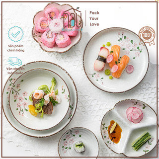 Bộ Chén đĩa bát Sứ bền đẹp Men Tuyết cao cấp hoạ tiết hoa Sakura, hợp làm quà cưới tân gia, mâm cơm ngày Tết Nhà của Nâu
