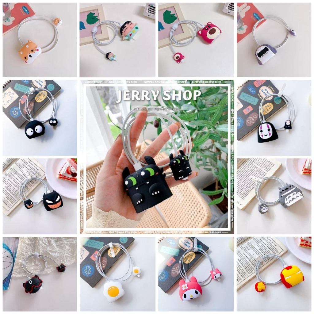 Bộ Vỏ bọc bảo vệ Củ + cáp sạc silicon hoạt hình Chipi cho Bộ sạc 18W và 20W siêu kute dễ thương chống trầy và hỏng