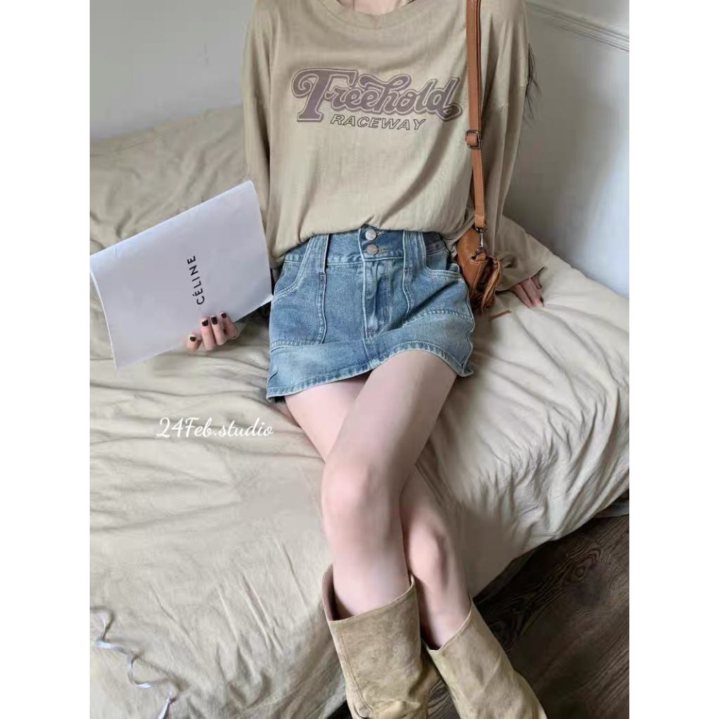 Chân váy jean dáng chữ A hai khuy phong cách ulzzang Hàn Quốc 7296