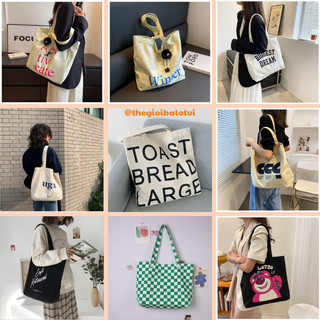 Túi tote vải đi học có khóa kéo, túi vải canvas đựng đồ