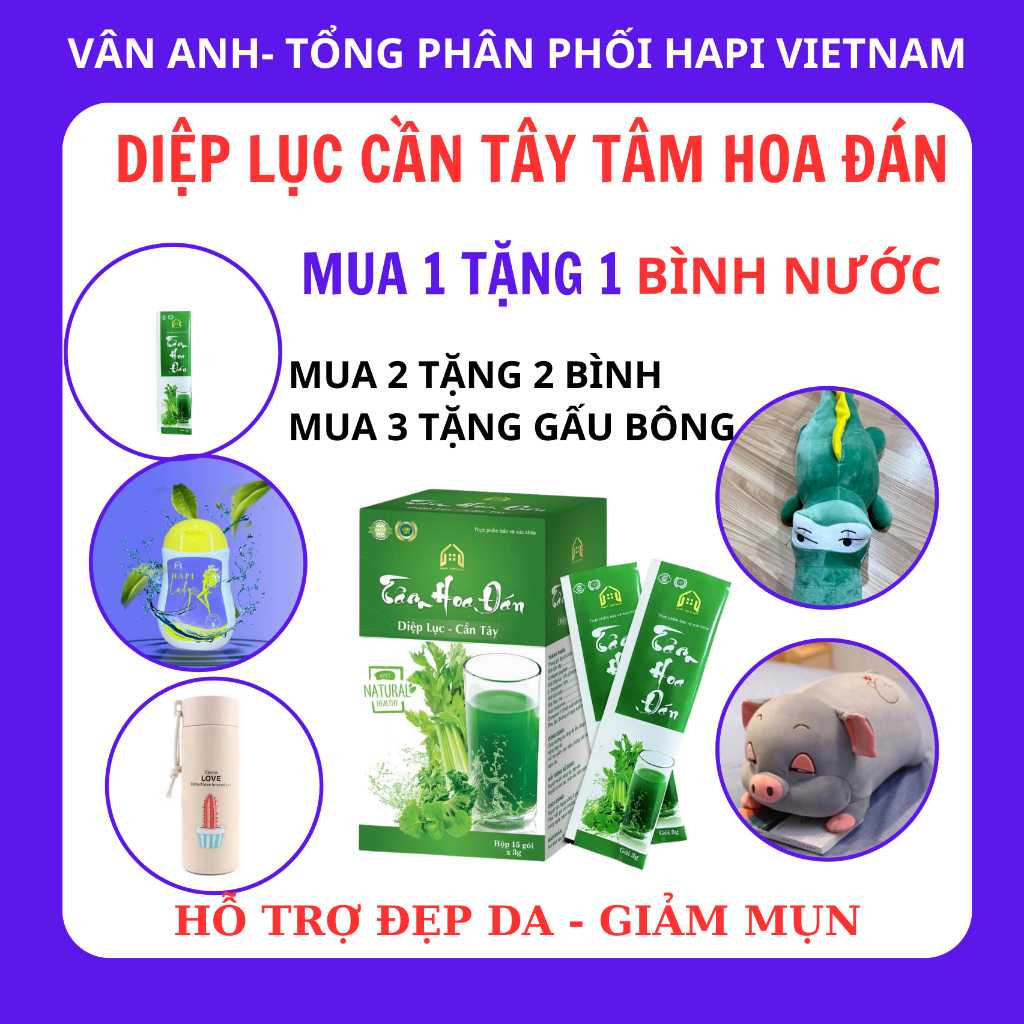 TÂM HOA ĐÁN ❤️ KÈM QUÀ❤️ Diệp Lục Cần Tây Giúp Đẹp Da ,Giảm Cân ,Giảm Mụn,Thâm Nám, Mát Gan ,Tăng Cường Sinh Lý Nam Nữ