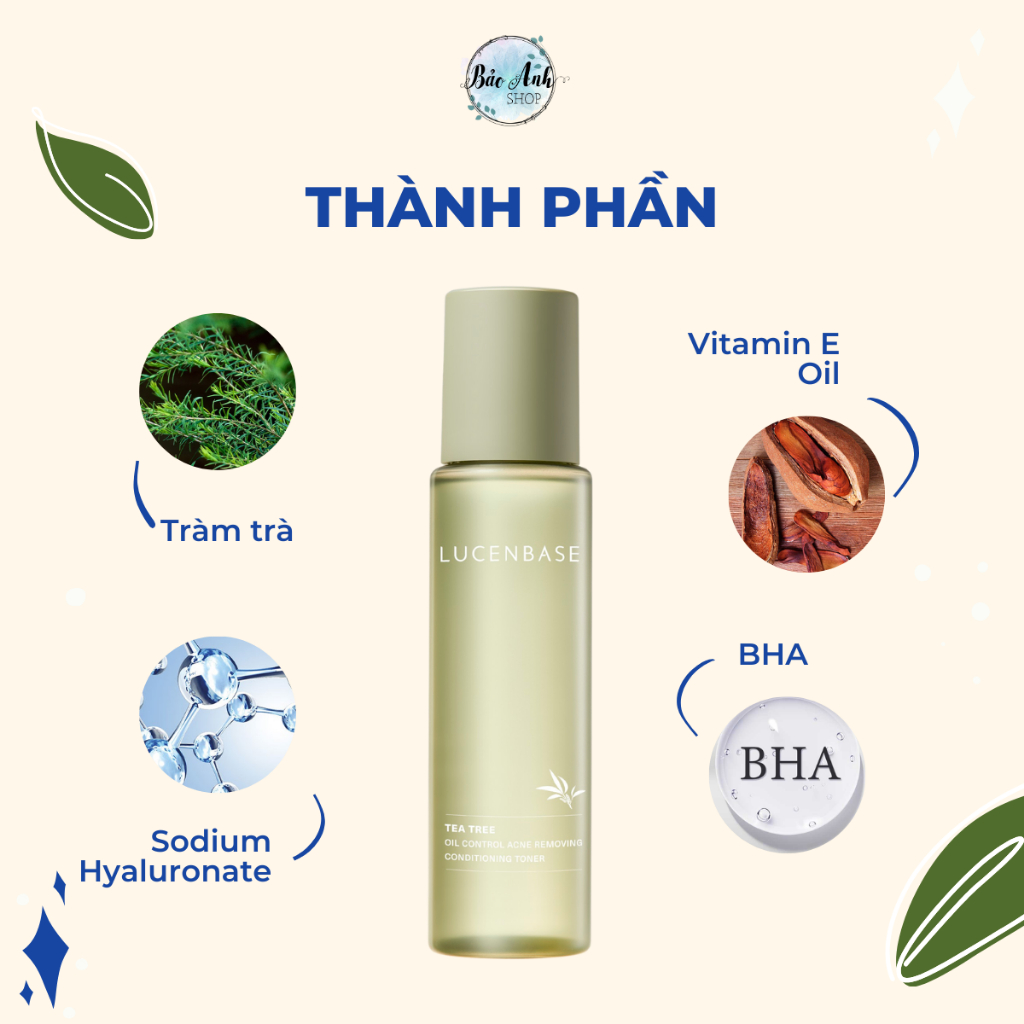 Toner BHA tràm trà Lucenbase 150ml cấp ẩm, hỗ trợ làm sạch sâu, cân bằng độ PH