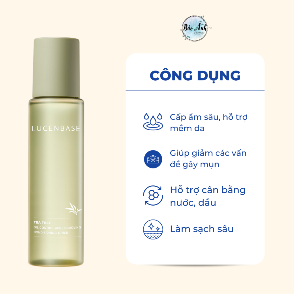 Toner BHA tràm trà Lucenbase 150ml cấp ẩm, hỗ trợ làm sạch sâu, cân bằng độ PH