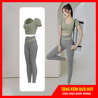 Bộ đồ tập Gym Yoga mút đúc liền nâng ngực màu xanh bơ độc lạ, Set đồ thể thao tập Gym, Aerobic, Chạy bộ, đạp xe