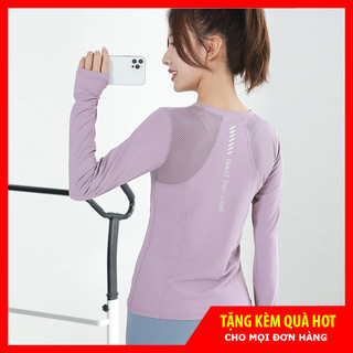 Áo thun dài tay tập Gym Yoga nữ phối lưới nhẹ nhàng, mềm mịn, thoáng mát, áo thể thao nữ dài tay chạy bộ, đạp xe