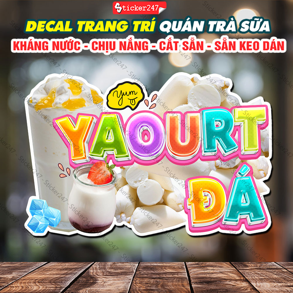 Decal Yaourt Đá Trang Trí Quán🍓 Hình Dán Yaour Đá, Sữa Chua Đá Decor Quán Cà Phê, Trà Sữa - Decal Ch
