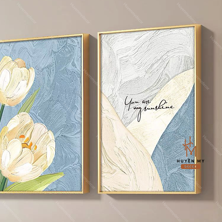 Bộ 3 Tranh Tráng Gương Hoa Lá Nghệ Thuật Decor  Phòng Khách, Phòng Ngủ, Salon; Spa