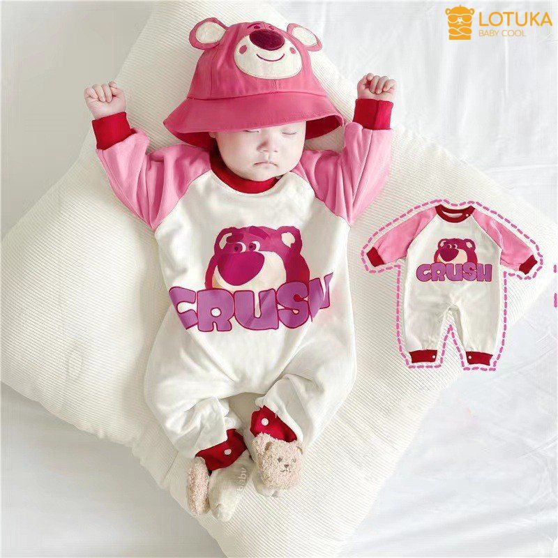 Bodysuit LOTUKA Cúc Chéo Hình Thú Đáng Yêu Bộ Liền Thân Dài Tay Thu Đông Cho Bé Size 3-12KG