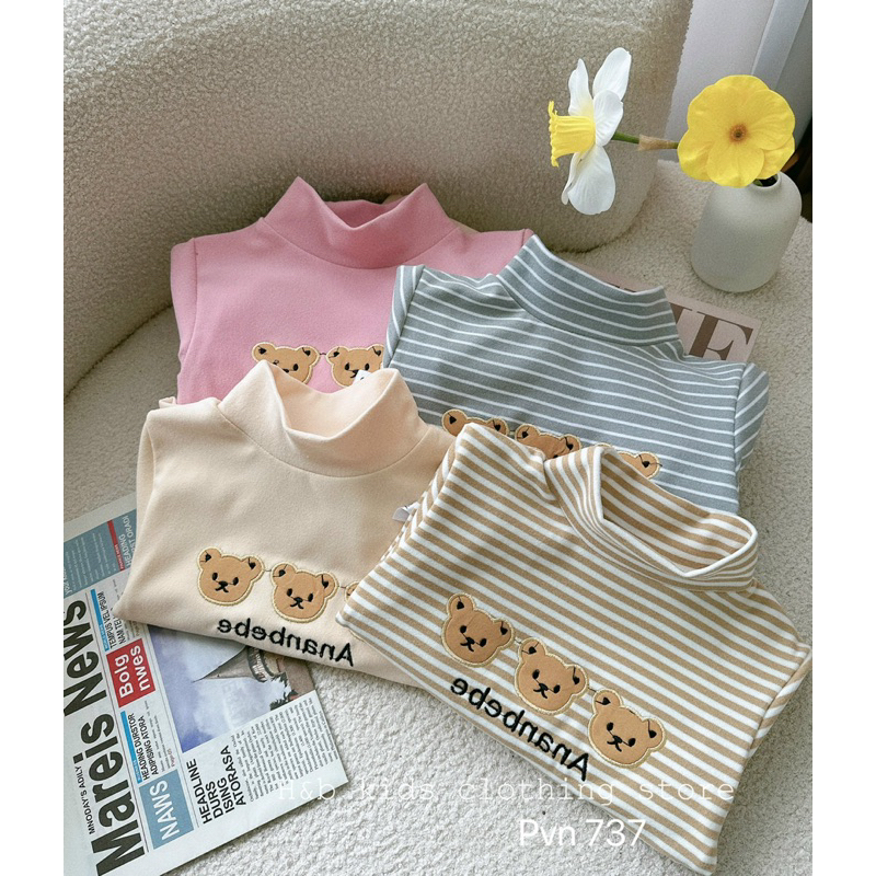 Áo giữ nhiệt cho bé , áo zip lông 2 mặt họa tiết gấu đáng iu cho bé 8-25kg