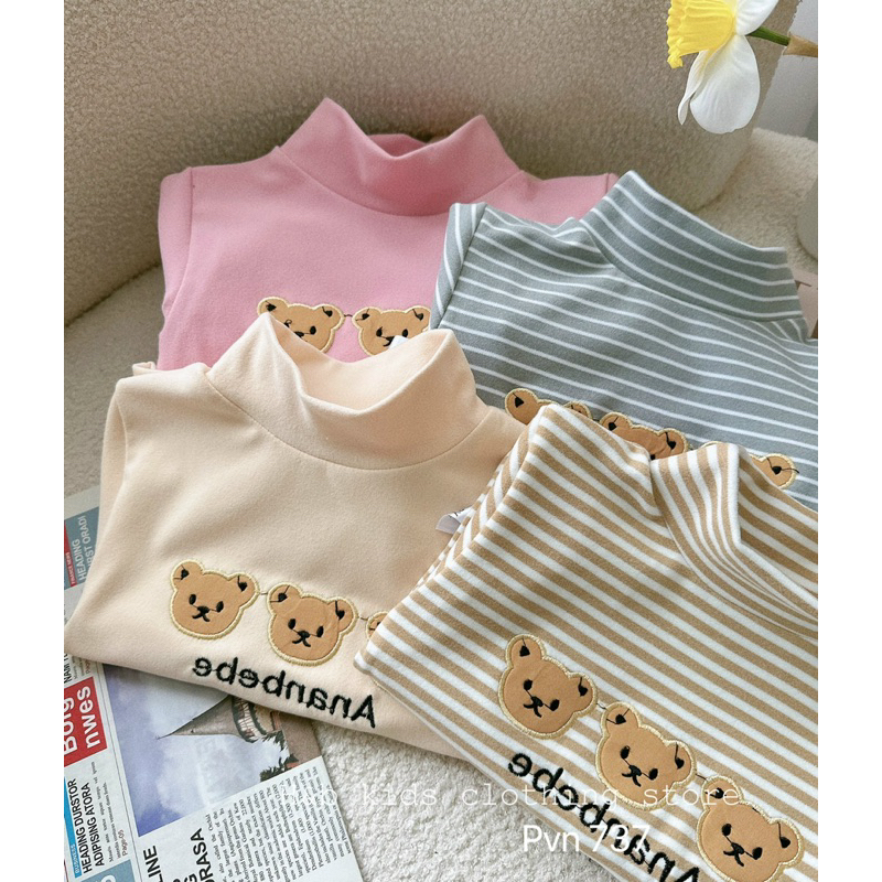 Áo giữ nhiệt cho bé , áo zip lông 2 mặt họa tiết gấu đáng iu cho bé 8-25kg