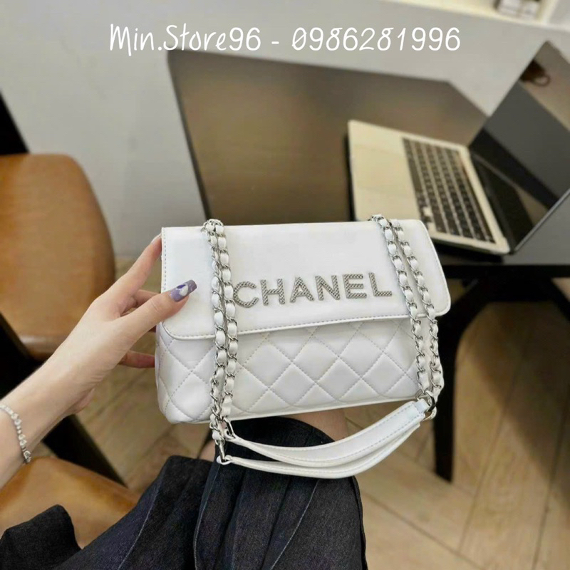Túi xách nữ túi kẹp nách thời trang dáng chữ nhật da hình trám thêu khóa chữ dây đeo phối xích SP12
