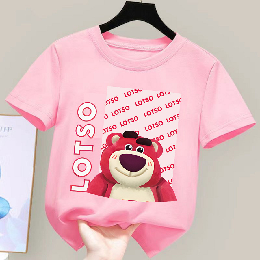 Áo thun màu hồng gấu dâu dễ thương cho bé gái