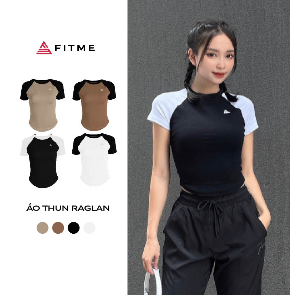 Áo raglan Fitme Cotton cổ tròn croptop ôm dáng baby tee thoải mái ATNRL