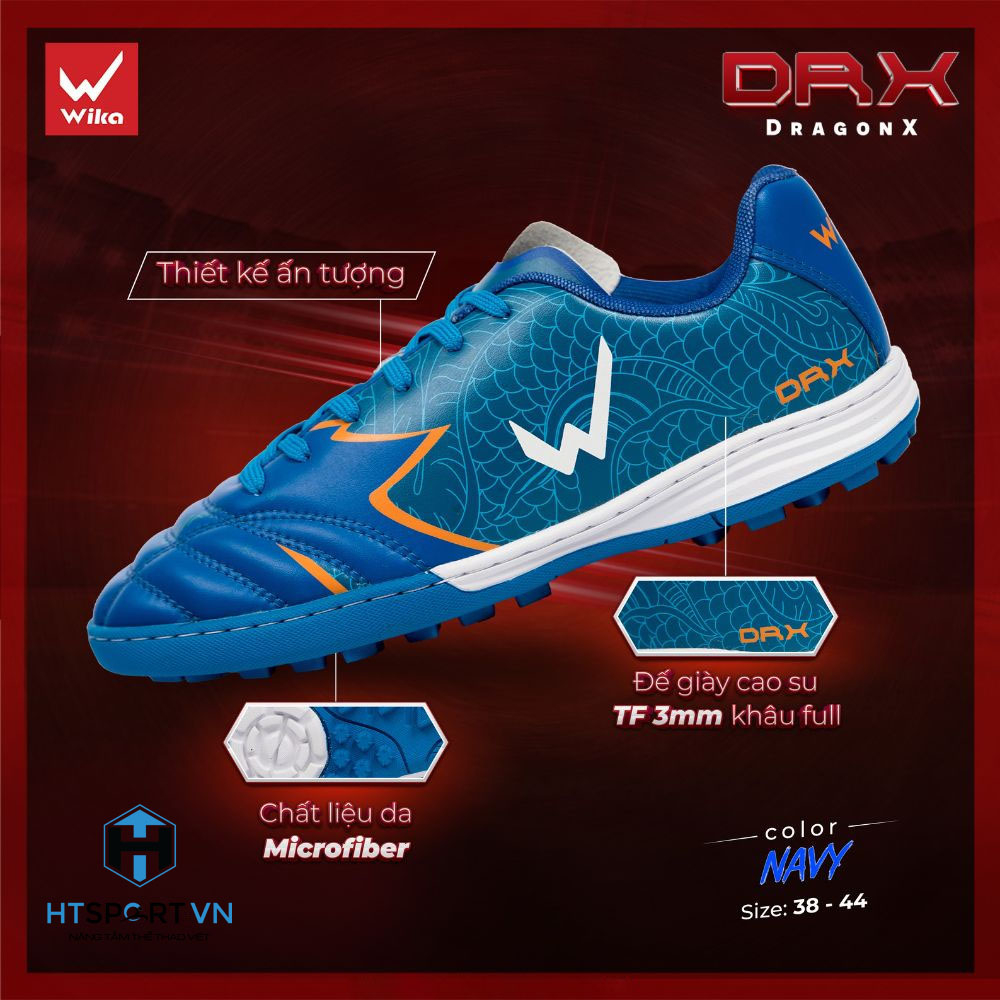 Giày Đá Bóng Sân Cỏ Nhân Tạo Wika Hoàng Đức DRX đã khâu đế, Giày Đá Banh Chính Hãng.