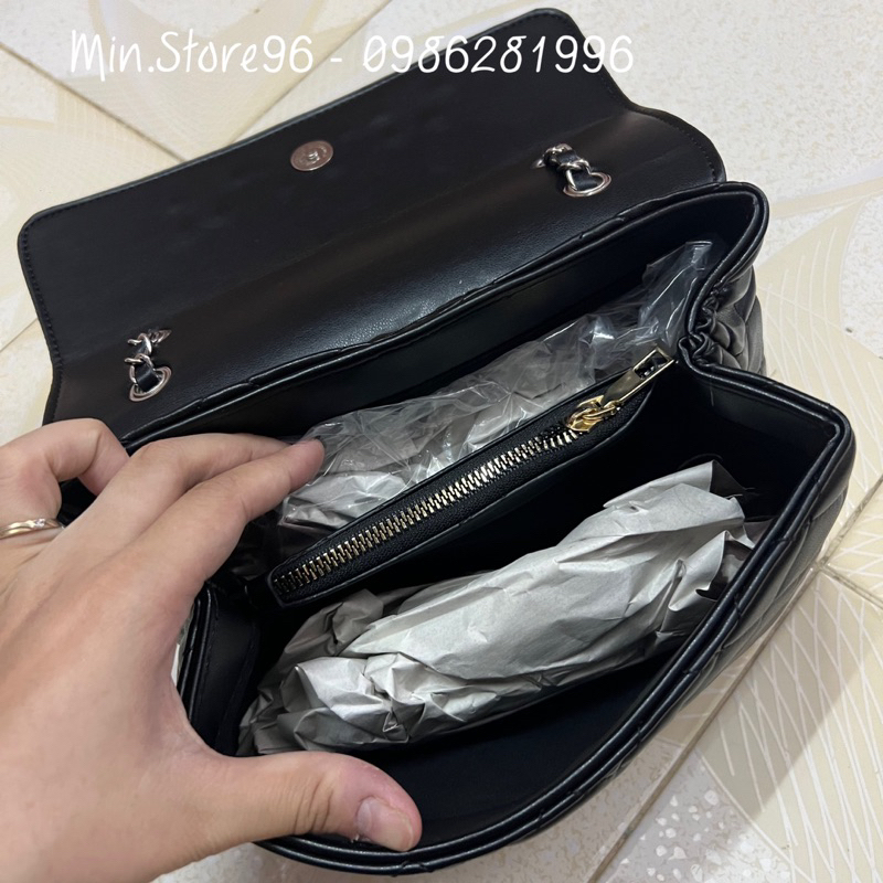 Túi xách nữ túi kẹp nách thời trang dáng chữ nhật da hình trám thêu khóa chữ dây đeo phối xích SP12