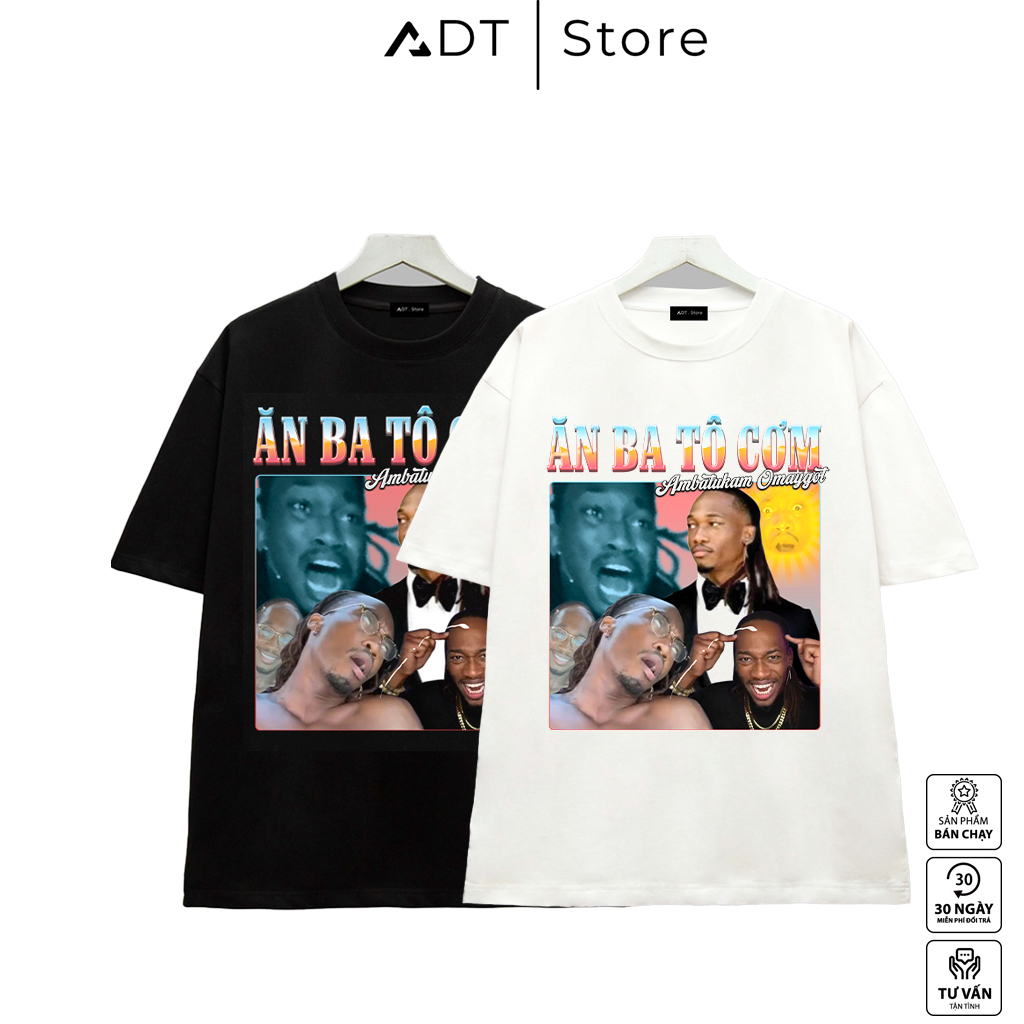 Áo Thun ADT.Store x Ăn ba tô cơm - Anh Ba oách xà lách Unisex Nam Nữ Tay Lỡ Form Rộng Oversize