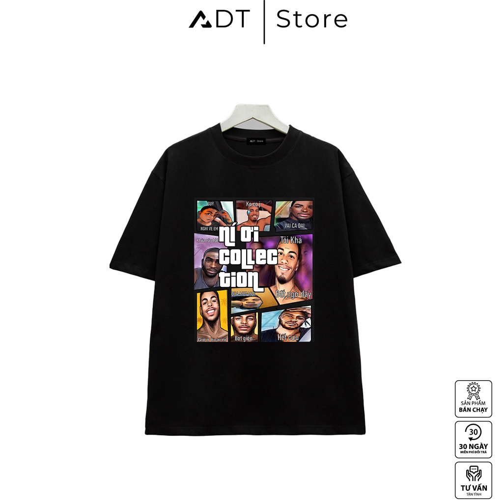 Áo Thun ADT.Store x local brand Ní Ơi Big Black Cốc oách xà lách Unisex Nam Nữ Tay Lỡ Form Rộng Oversize