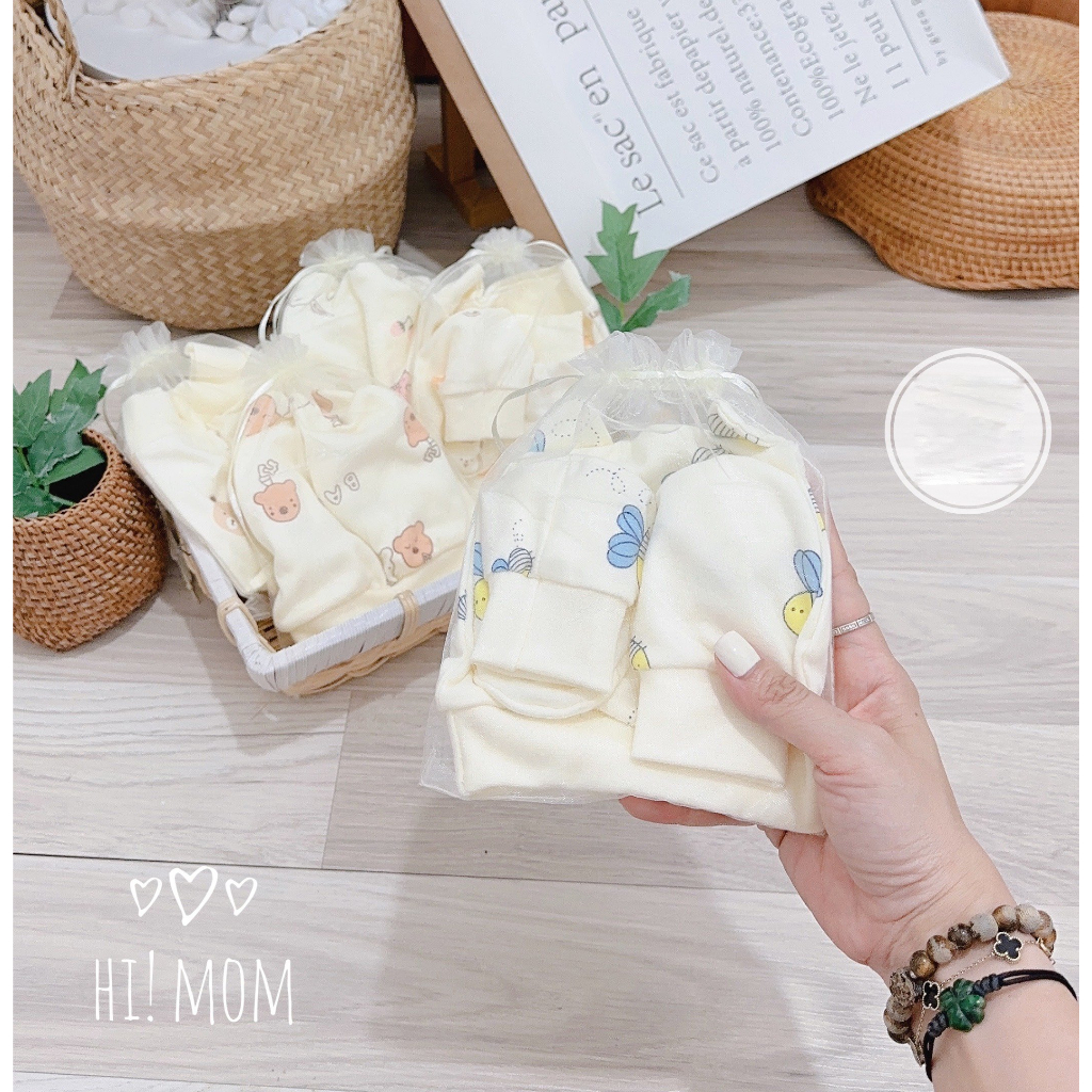 Set Mũ Kèm Bao Tay Chân Nỉ Ấm Baby Mềm Mại Ấm Áp Họa Tiết Đáng Yêu Cho Bé Sơ Sinh