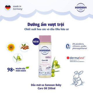 (Mẫu mới) Dầu mát-xa Sanosan chiết xuất Olive hữu cơ 200ml