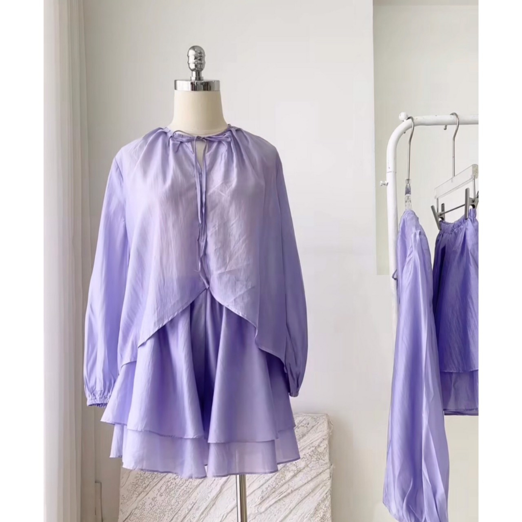 TUBYCATU | Set áo dài tay + quần short Daria màu trắng/ tím