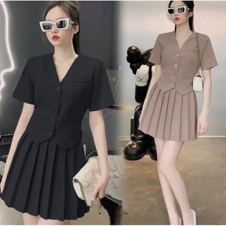 Set áo & chân váy xếp ly sang chảnh  Bigsize 50-95kg