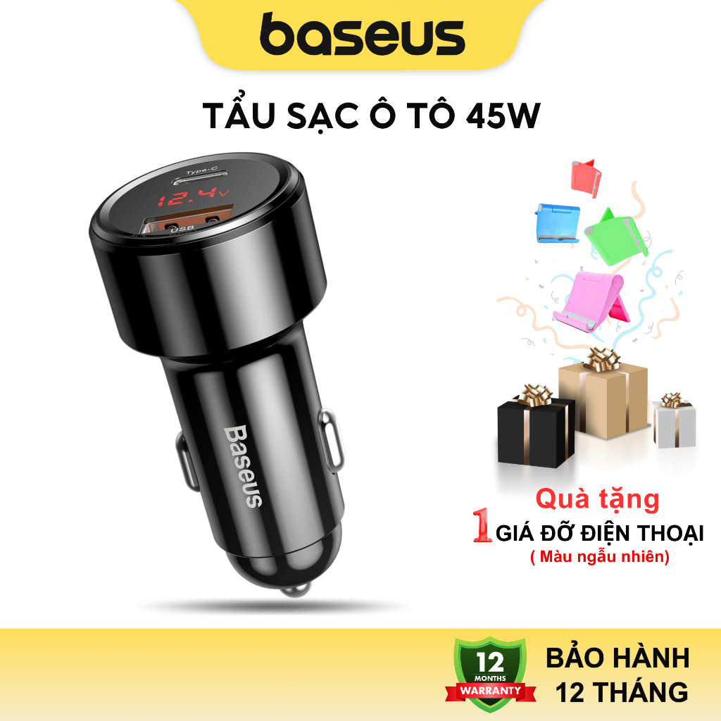 Tẩu sạc nhanh ô tô Baseus 45w PD 2 cổng chuẩn QC3.0 hiển thị Led thông số cho xe hơi Baseus Magic Series Quick Charge