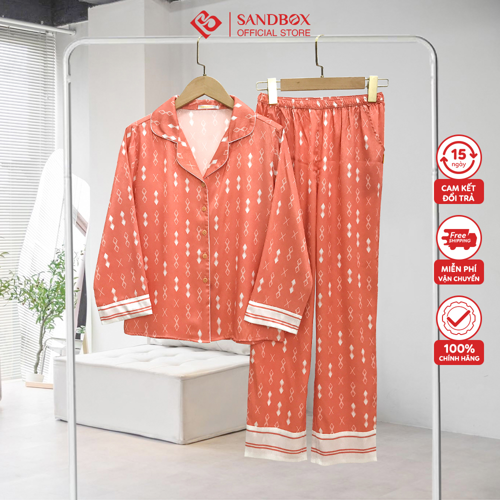 Bộ Pijama Nữ SANDBOX Dài Tay, Quần Dài Chất Lụa Nhật Cao Cấp Mềm Mịn, Họa Tiết Thiết Kế Phối Màu (BPD23006- 2)