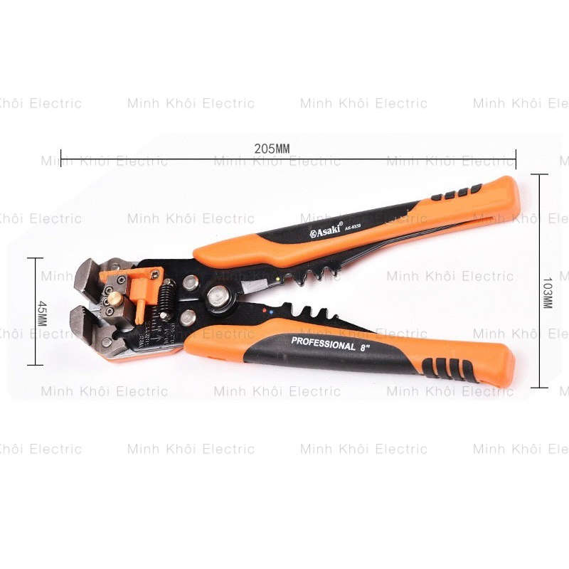 Kìm tuốt dây Asaki AK-0339,kìm bấm cos asaki đa năng,kềm tuốt dây điện đa năng,kìm cắt cáp điện bấm cốt,kìm bấm cốt,kìm