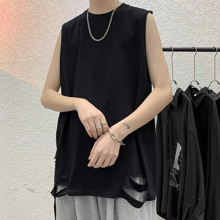 Áo tank top 95% cotton rách gấu tạo layer đen trắng - Áo ba lỗ bóng rổ unisex nam nữ