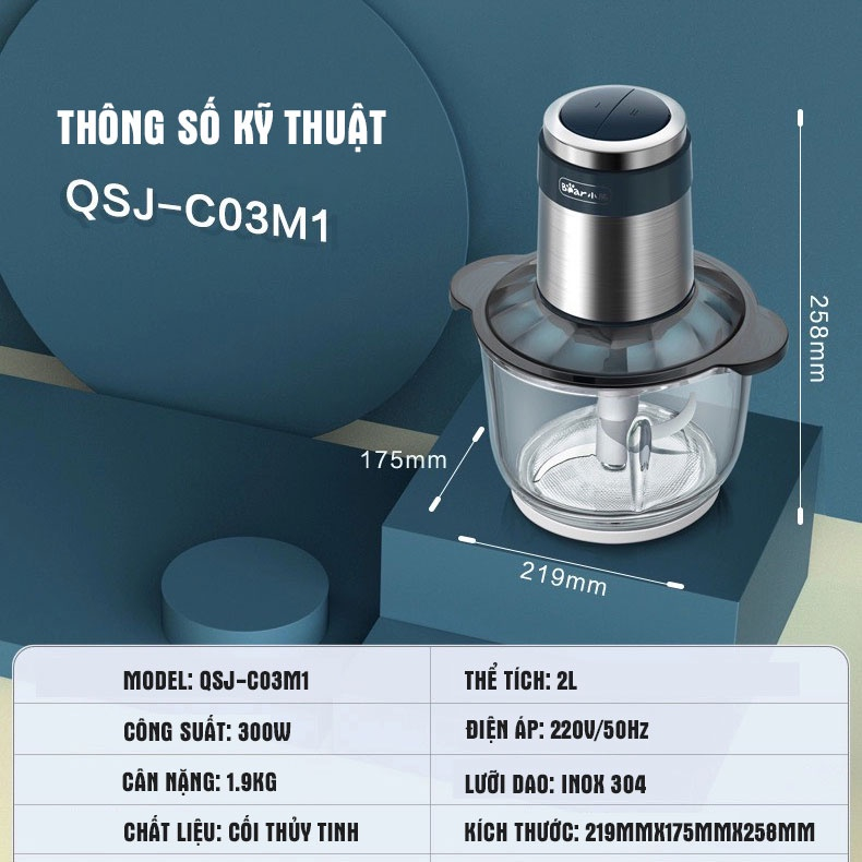 Máy XayThực Phẩm Đa Năng 2L Bear  QSJ-B03F1/C03M1/ C03T5 cối inox 304 -Chính Hãng - Bảo Hành 18 Tháng