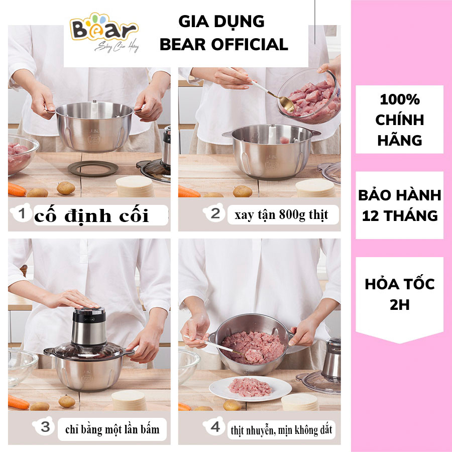 Máy XayThực Phẩm Đa Năng 2L Bear  QSJ-B03F1/C03M1/ C03T5 cối inox 304 -Chính Hãng - Bảo Hành 18 Tháng