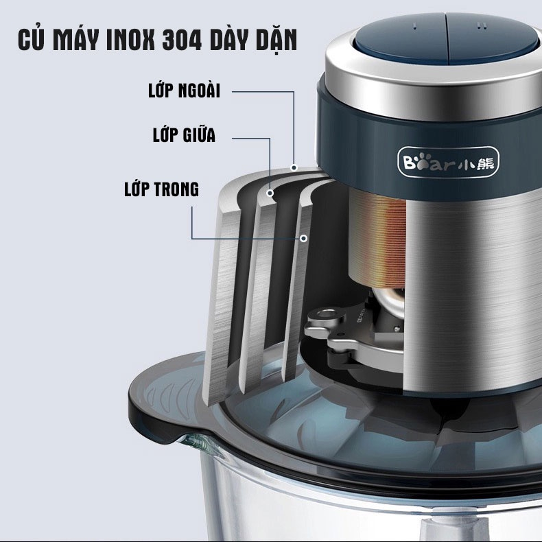 Máy XayThực Phẩm Đa Năng 2L Bear  QSJ-B03F1/C03M1/ C03T5 cối inox 304 -Chính Hãng - Bảo Hành 18 Tháng