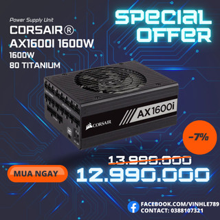 Nguồn máy tính corsair ax1600i 1600w digital - 80 plus® titanium