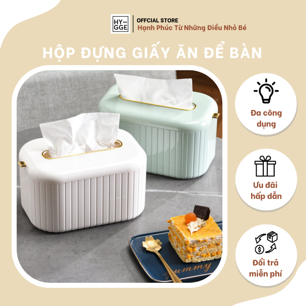 Hộp đựng giấy ăn để bàn, dán tường có lò xo đẩy thông minh