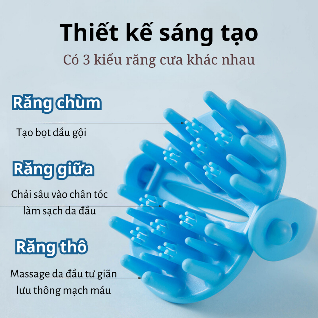 Lược gội đầu Bihome silicon gai tròn mềm massage giảm stress, tẩy tế bào chết, làm sạch da đầu hiệu quả