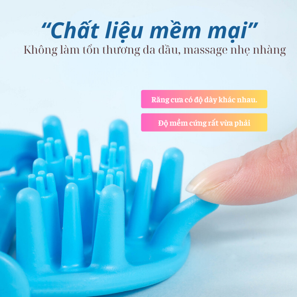 Lược gội đầu Bihome silicon gai tròn mềm massage giảm stress, tẩy tế bào chết, làm sạch da đầu hiệu quả