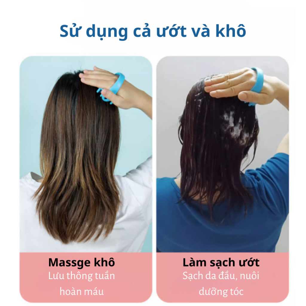 Lược gội đầu Bihome silicon gai tròn mềm massage giảm stress, tẩy tế bào chết, làm sạch da đầu hiệu quả