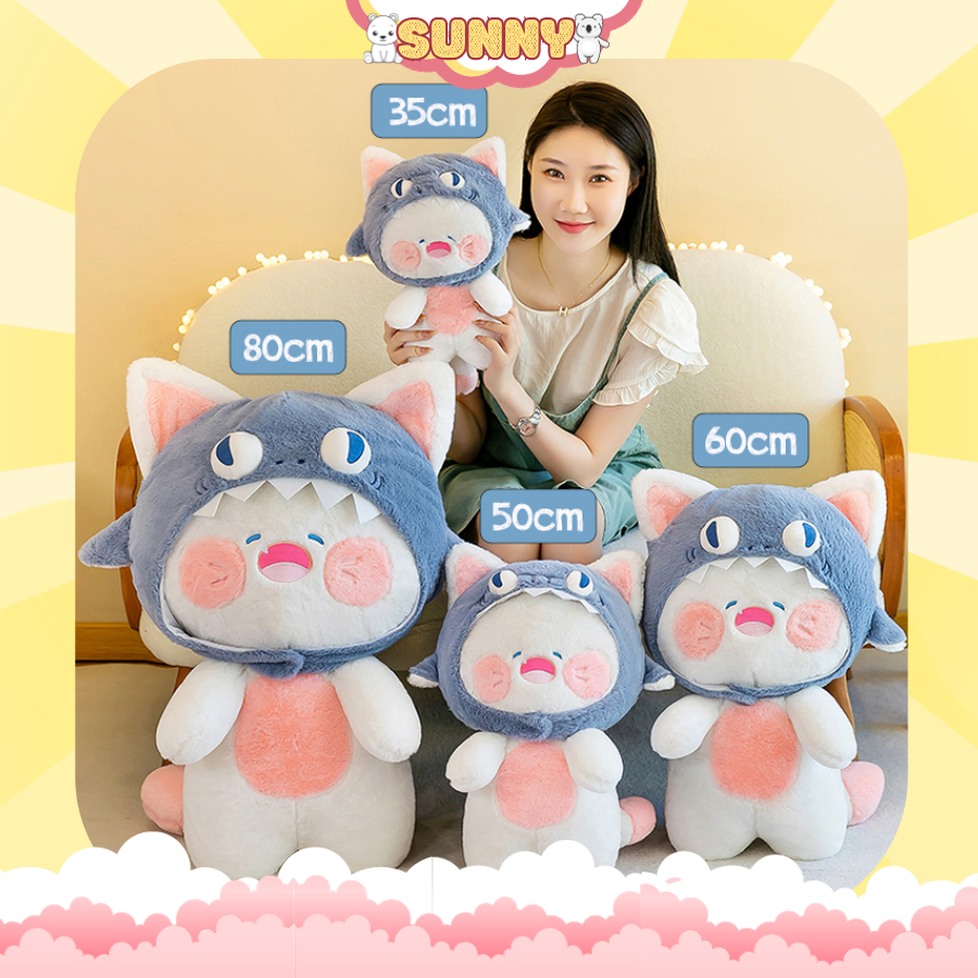 Gấu mèo Dudu đội mũ Cá Mập siêu xinh tặng kèm giấy nhận nuôi, gấu bông chính hãng cao cấp  Sunny