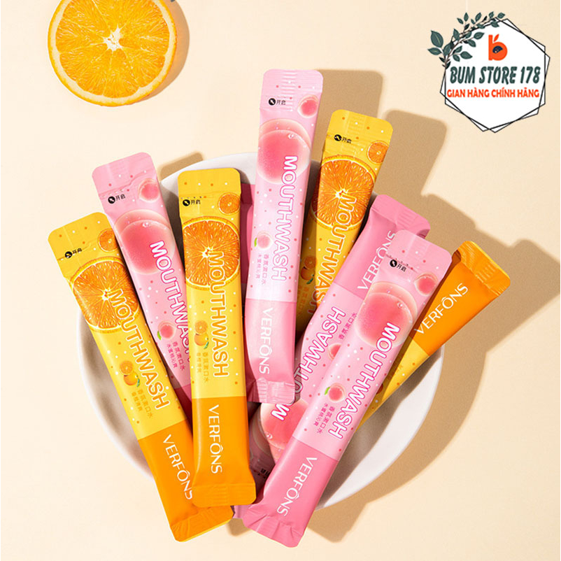 Hộp 20 Gói Nước Súc Miệng Verfons Hương Trái Cây Tươi Mát, Nước Xúc Miệng Dạng Gói 10ml Bỏ Túi Giúp 