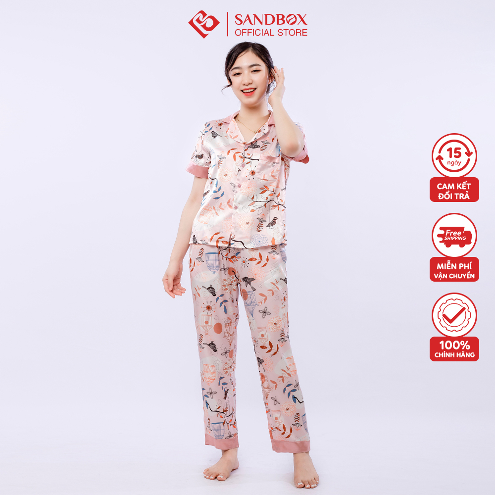 Bộ Pijama SANDBOX Lụa Satin Nhật Cao Cấp Mềm Mịn, Họa Tiết Thiết Kế Hoa Phối Màu